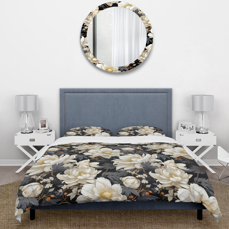 Ensemble de housse de couette White Peony Paradise II, Housse de couette pour très grand lit et 2 très