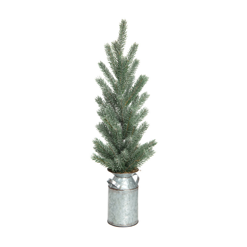 Arbre de Noël artificiel vert vibrant dans un pot à lait galvanisé, H 24 po x l 9 po x P 9 po