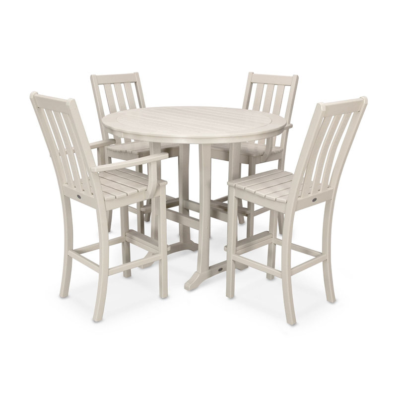 POLYWOOD Vineyard 5-Piece Nautical Trestle Bar Set, Sand