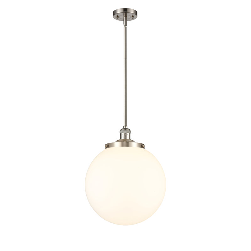 Luminaire suspendu simple à 1 lumière Frederick, Nickel satiné brossé, Blanc mat