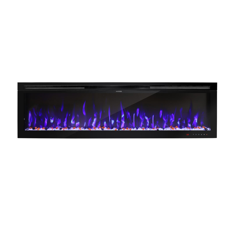 Recessed Wall Mounted Electric Fireplace, Narrow Frame Fireplace Heater With 7X11 Flame Colors, Modern Fireplace Heater With Timer, Thermostat By Remote And Touch Panel, 750/1500W