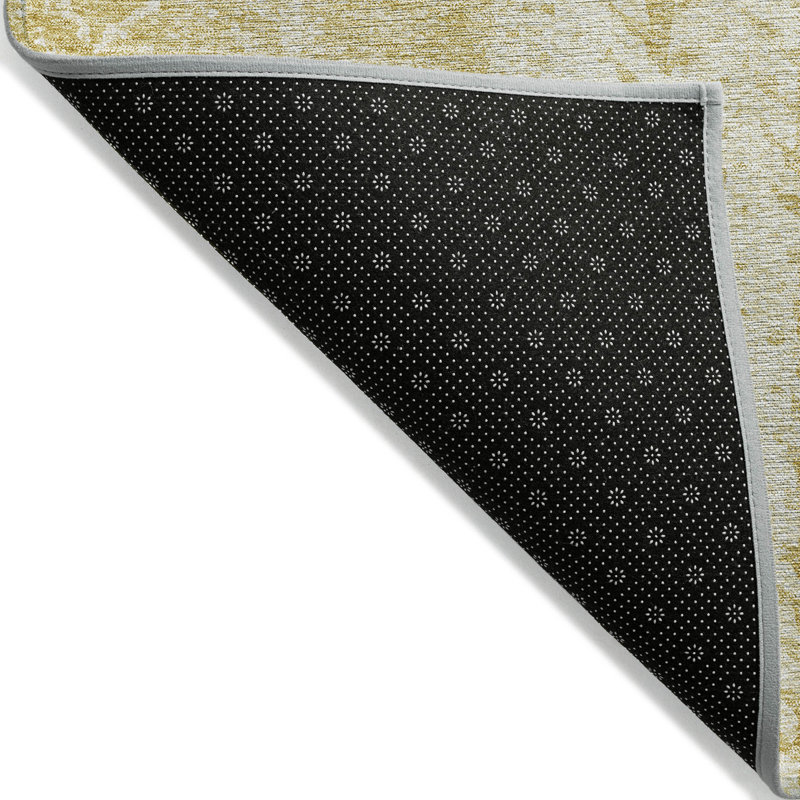 Tapis intérieur lavable 9 pi x 12 pi doré et ivoire à feuilles botaniques