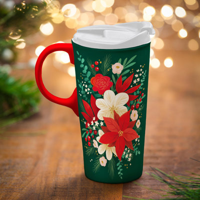 Tasse à café Poinsettia Bouquet en céramique avec boîte-cadeau, 17 oz