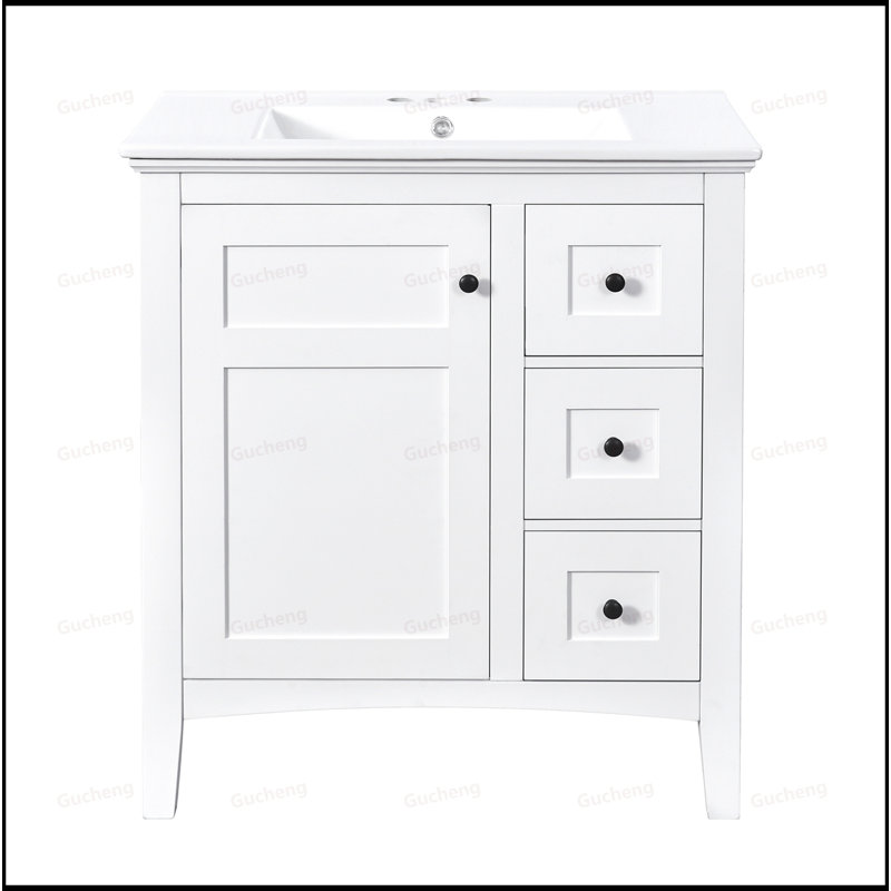 Meuble-lavabo 30 po avec tiroirs, Blanc/Noir