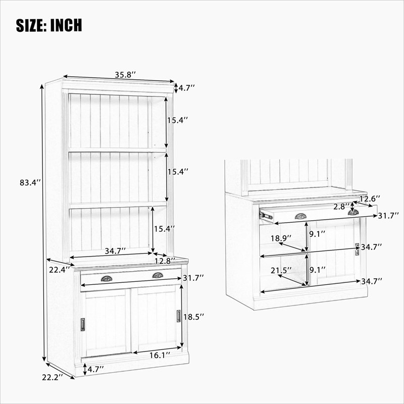 83.4"Tall Bookshelf Suite with LED Lighting, Modern Bookcase Suite with Sliding Doors,Drawers and Open Shelves,Storage Bookshelf for Living Room,Home Office,White