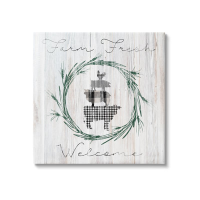 «Farm Fresh Welcome Sign Tartan Cow Laurels» par Carol Robinson - impression