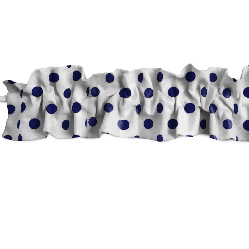 Cantonnière sur mesure en mélange de coton à pois, L 72 po x L 7 po, Blanc / bleu marine