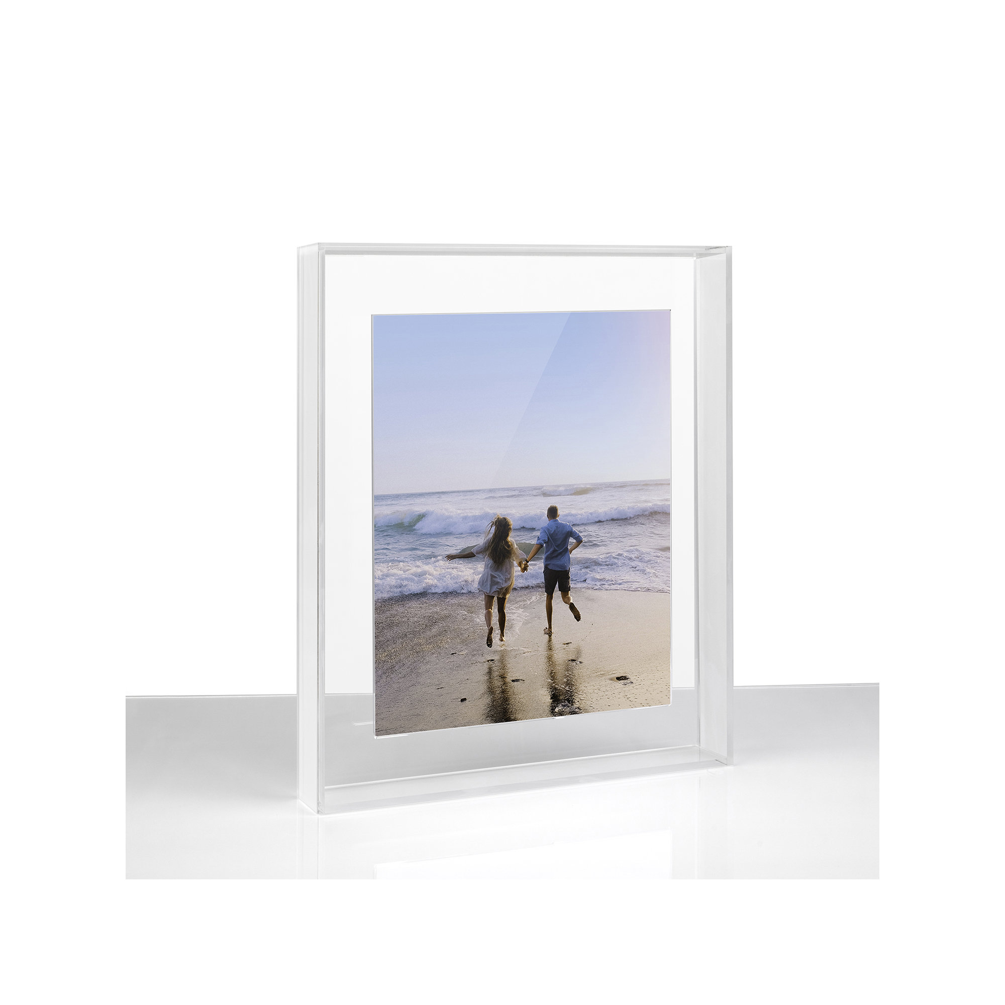 Float Frame for Tabletop or Wall with Magnetic Photo Holder, 8" x 10", Frost