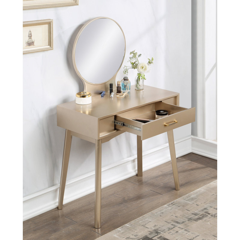Ensemble coiffeuse et tabouret contemporain en bois Maly, Doré