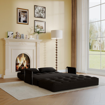 Foldable Double Corduroy Fabric Sofa Bed With High-Resilience Density Foam Cushions