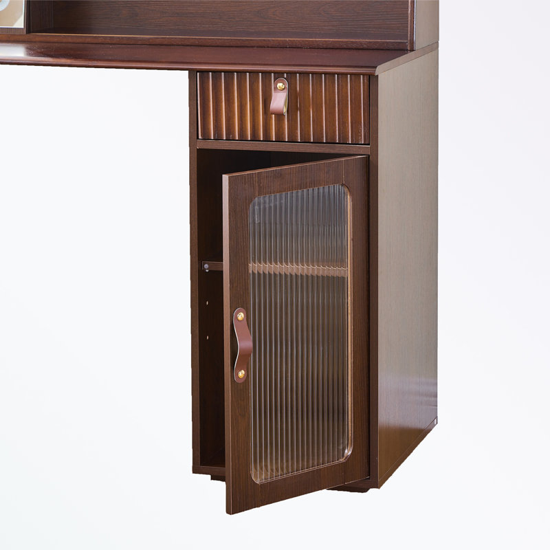Bureau de coiffeuse avec miroir à lumières DEL, tablettes, tiroir, tabouret et tabouret