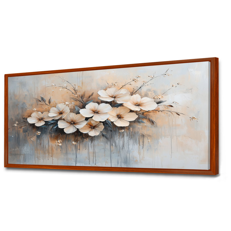 Espinosa Gold White Garden Blossom Violets II - Violets, art mural de salon, H 28 po x l 60 po, Impression encadrée flottante