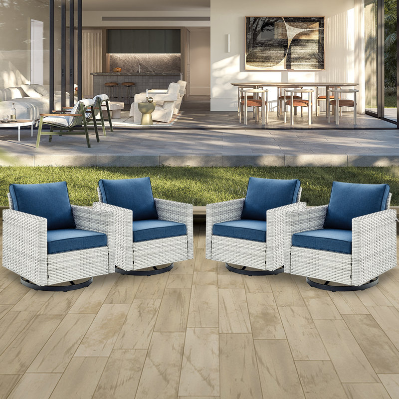 Chaises de patio pivotantes avec coussins Ingvald, Bleu