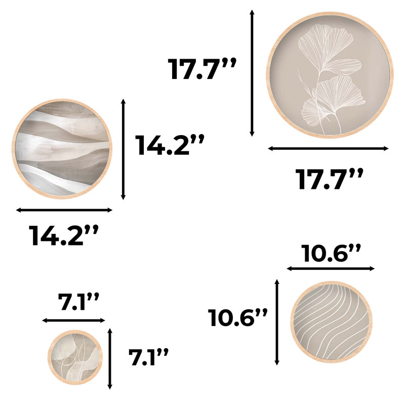 4 Pieces Solid Wood Round Framed Painting