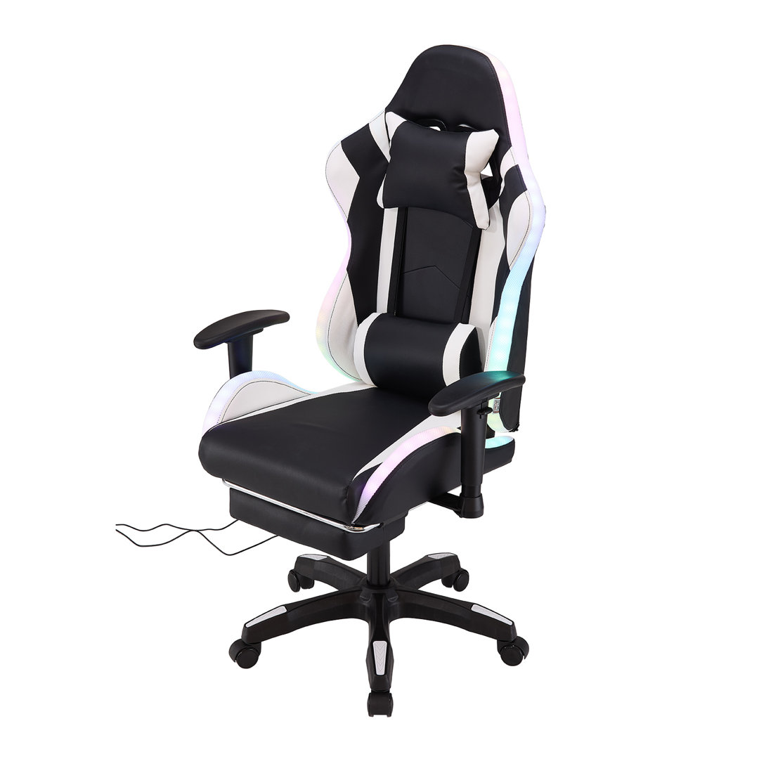 Height-Adjustable Ergonomic Reclining Gaming Chair with Massage Lumbar Support & Footrest