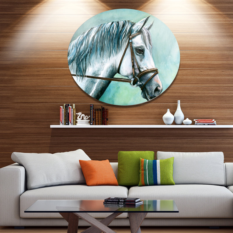 «Gris cheval sur fond bleu», reproduction d'art, H 38 po x l 38 po x P 1 po, Métal