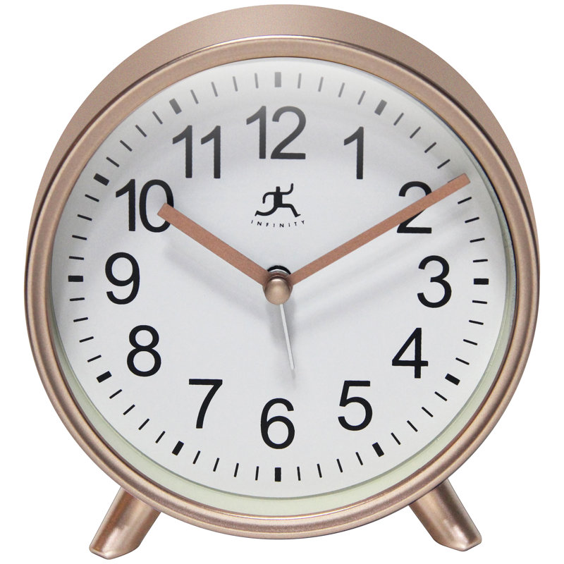 Table Clock Round Plastic Tabletop Clock with Alarm Function 5.75 Inches, Copper