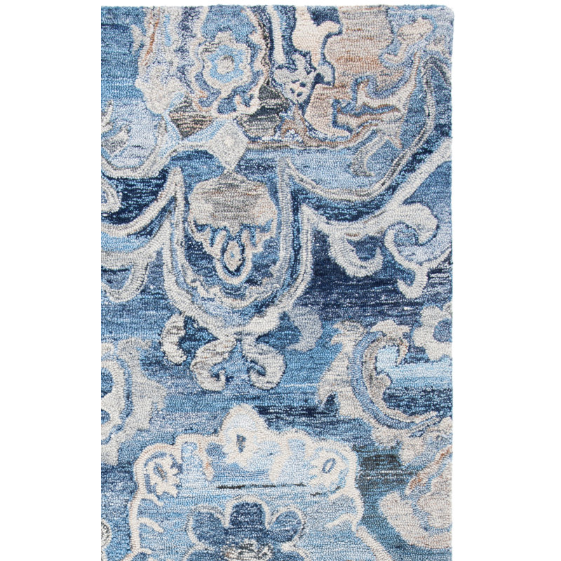 Tapis bleu / gris touffeté à la main Castillon, Rectangle 10 pi x 14 pi