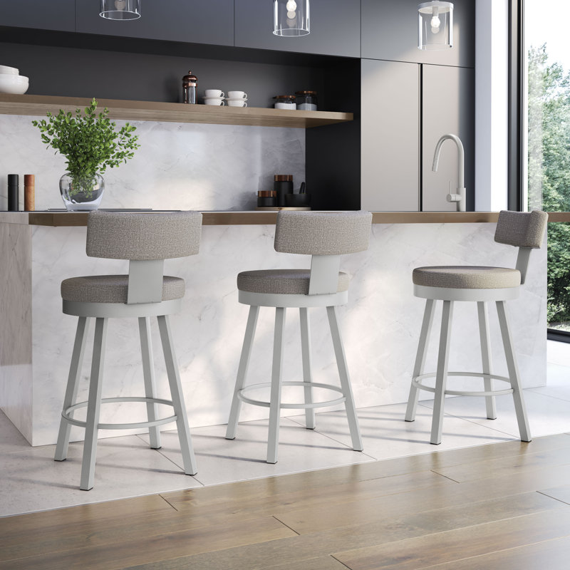 Tabouret de bar et de comptoir pivotant Morgan, Gris brillant, Tabouret de bar (siège d'une hauteur de 30,63 po)