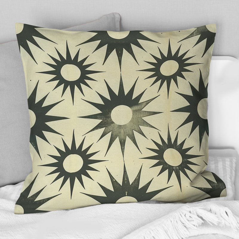 Noir et beige géométrique Starburst Spectrum - coussin géométrique, H 16 po x l 16 po, Carrée