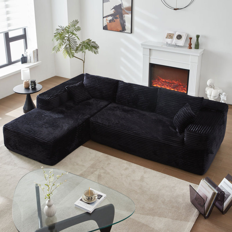 Canapé modulaire rembourré 2 pièces Kailayah, Polyester noir, Orienté à gauche (vu de face)