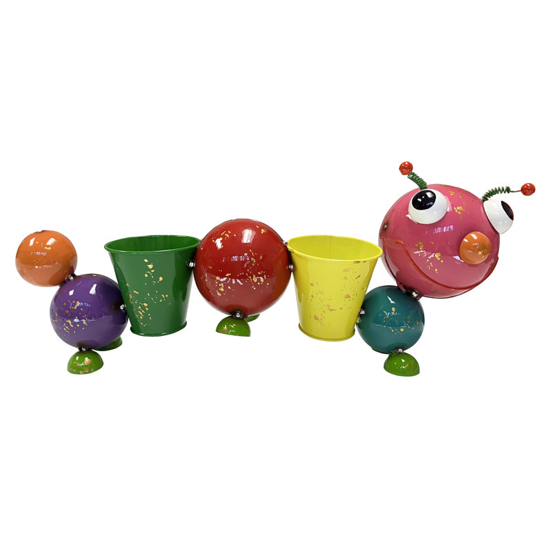 Kayle Handmade Metal Caterpillar Pot Planter, Multicolor