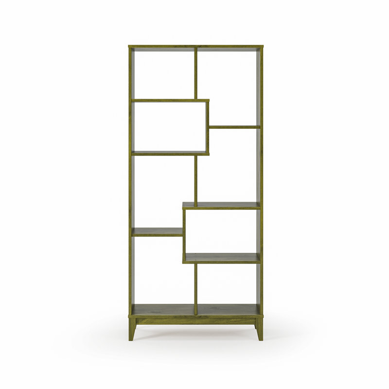 Geometrix Solid Wood Bookcase, Olive Grove Green