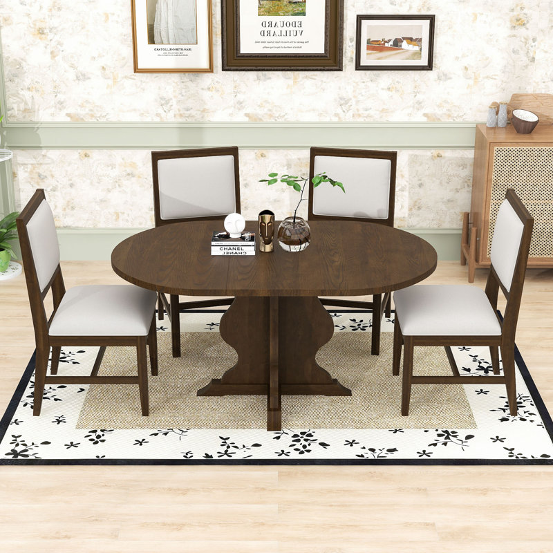Ensemble de table de salle à manger 5 pièces avec 4 chaises rembourrées, Brun
