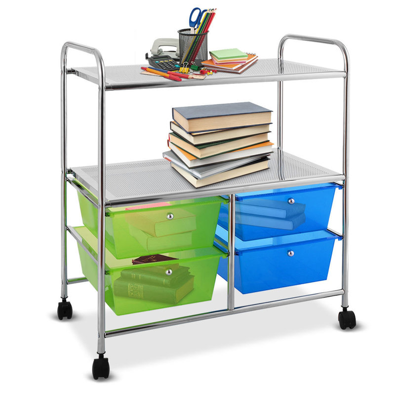 29.5'' H x 25'' W Utility Cart with Wheels, Silver/Green/Blue