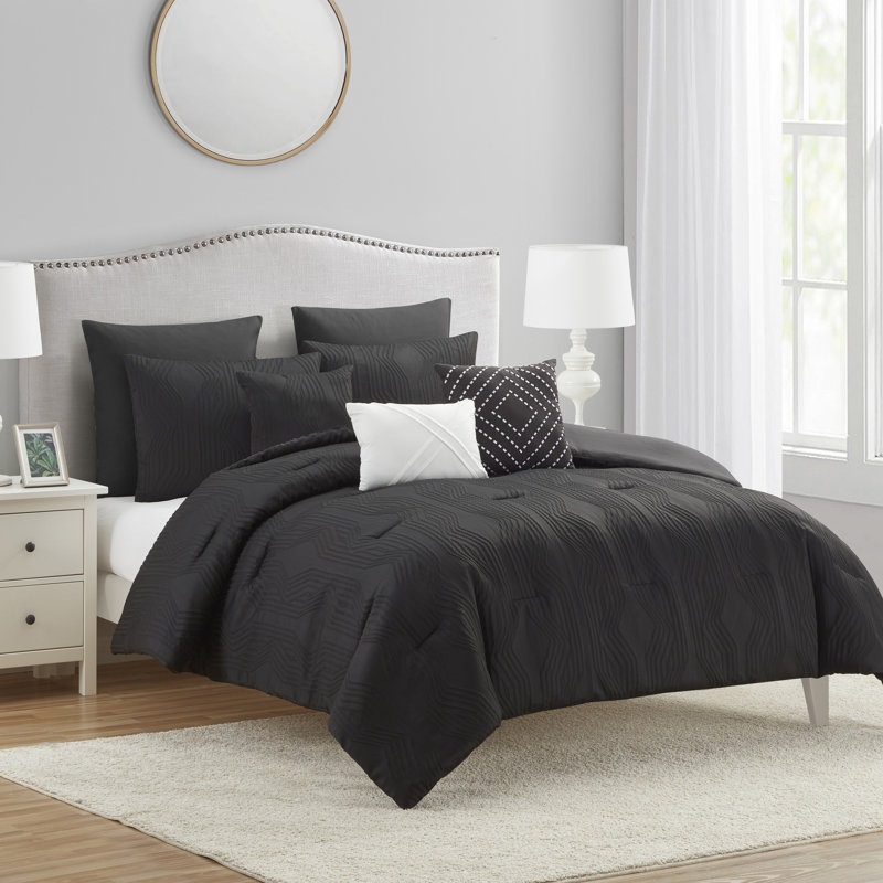 Ensemble d'édredon en jacquard à losanges 8 pièces Howell, Édredon pour lit très grand + quatre taies déco