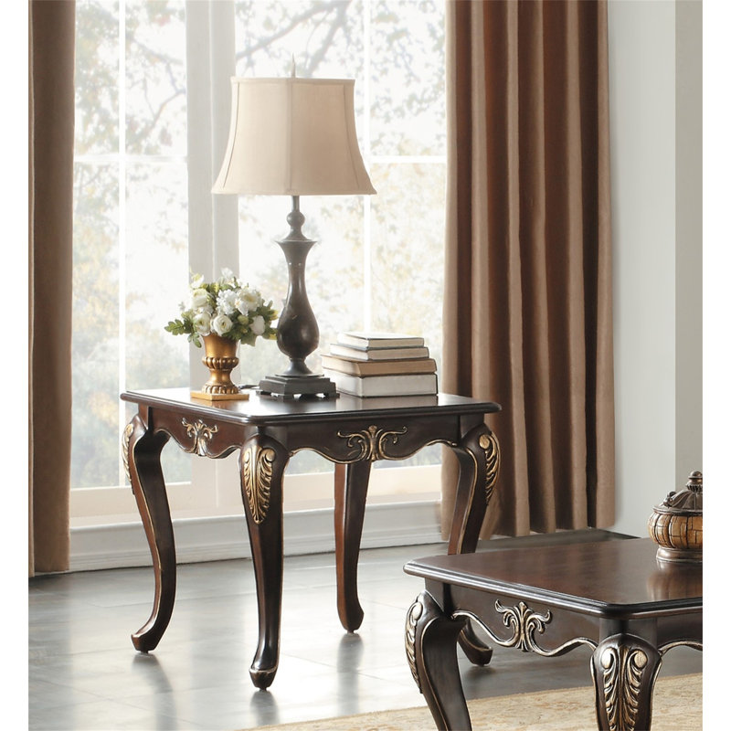 1 table de bout traditionnelle avec finition en cerisier foncé et or avec un design élégant et une table d'appoint (seulement avec la table)