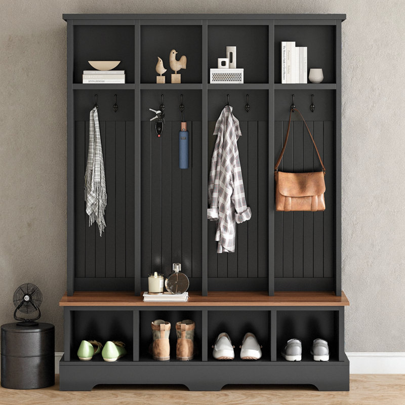 Hall Tree 59.02" Wide With Bench And Storage, Black