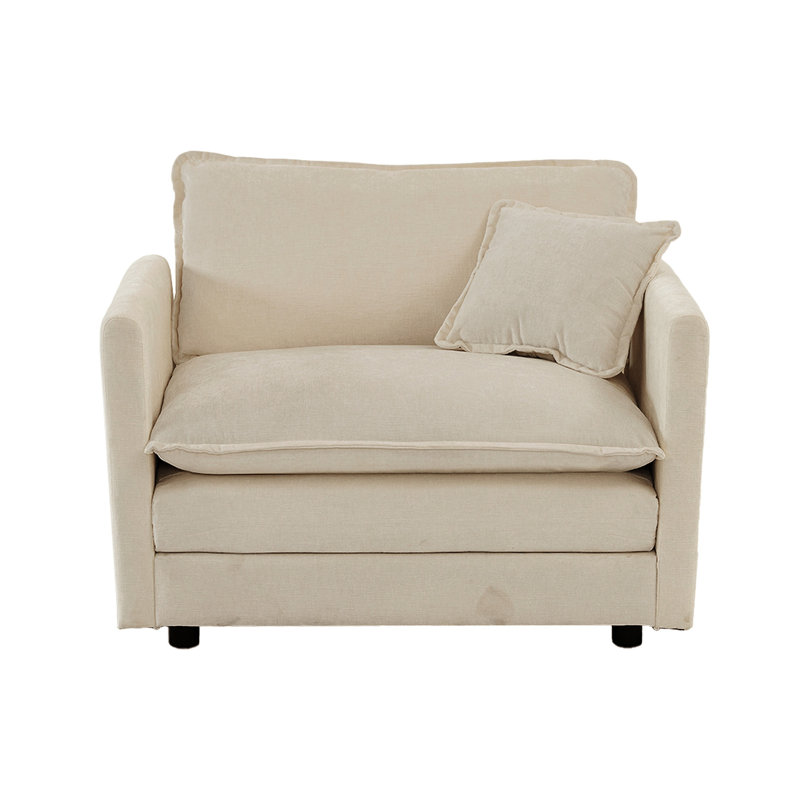 Chaise d'appoint beige (2), revêtement en chenille haute, base en bois, sièges de salon confortables recouverts, fauteuils de chambre, structure solide,