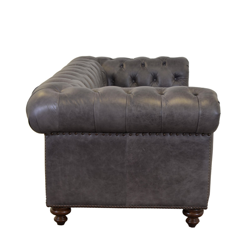 Sirvon 74" Genuine Leather Loveseat, Berkshire Charcoal Genuine Leather