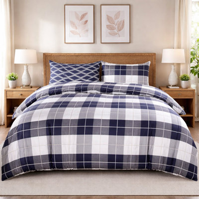 Microfiber Chequered Duvet Cover Set
