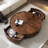 Pre-Assembled Walnut Round Coffee Table with Hidden Storage Drawers for Living Room or Home Office