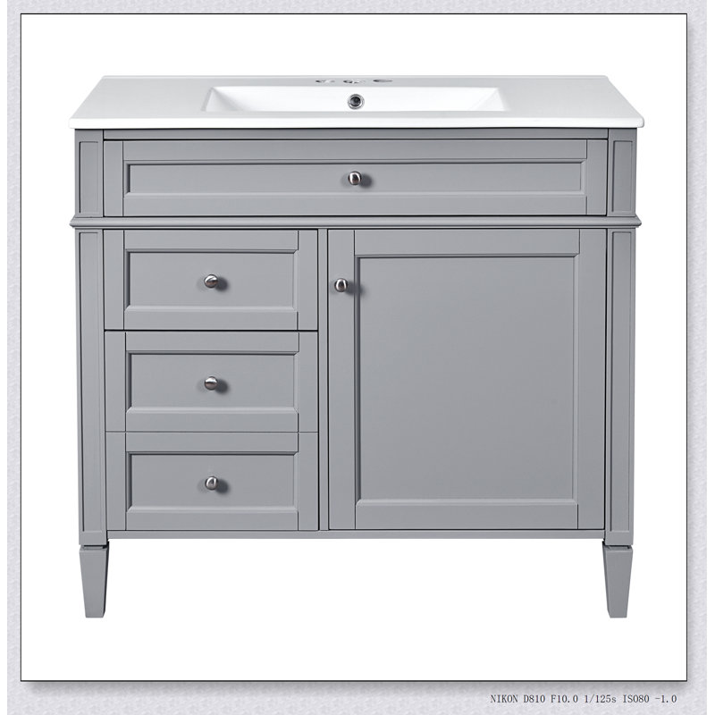 Meuble-lavabo moderne 36 po avec lavabo supérieur, Gris