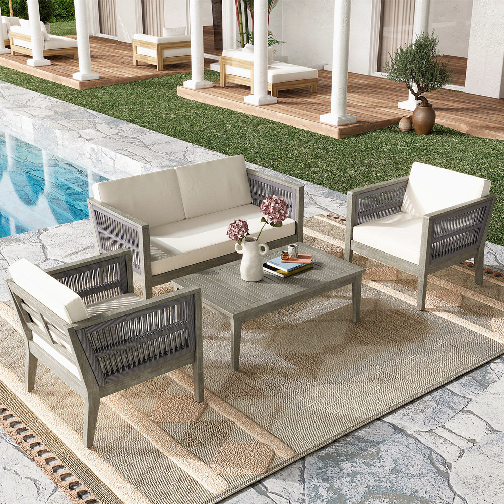 August Grove 4-Pieces Acacia Wood Patio Furniture Set Wayfair Canada