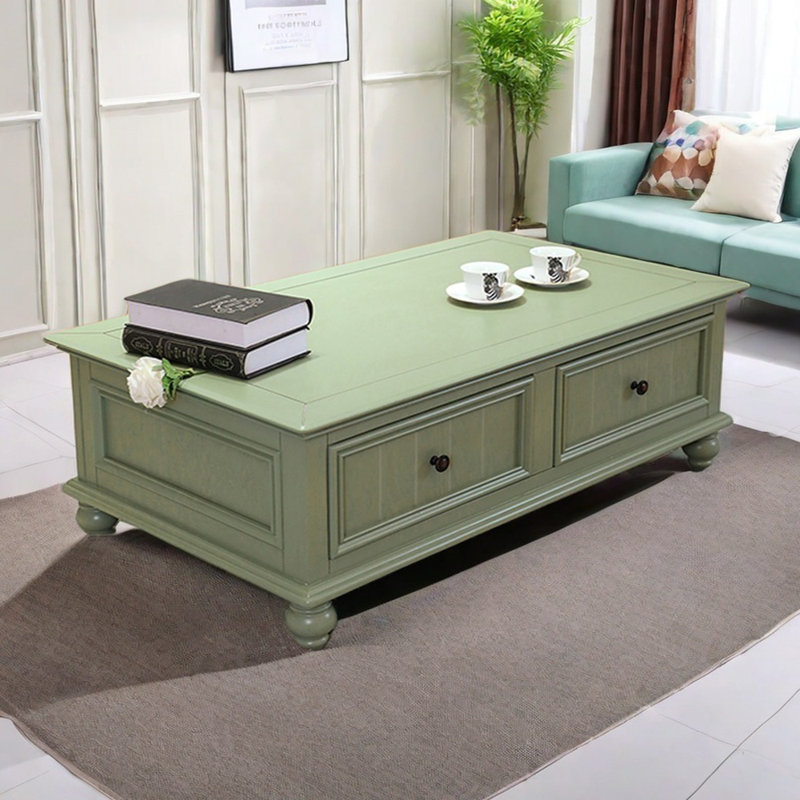 Solid Wood Coffee Table in Ash with Retro Green, 17.95" H x 55.11" L x 29.52" W