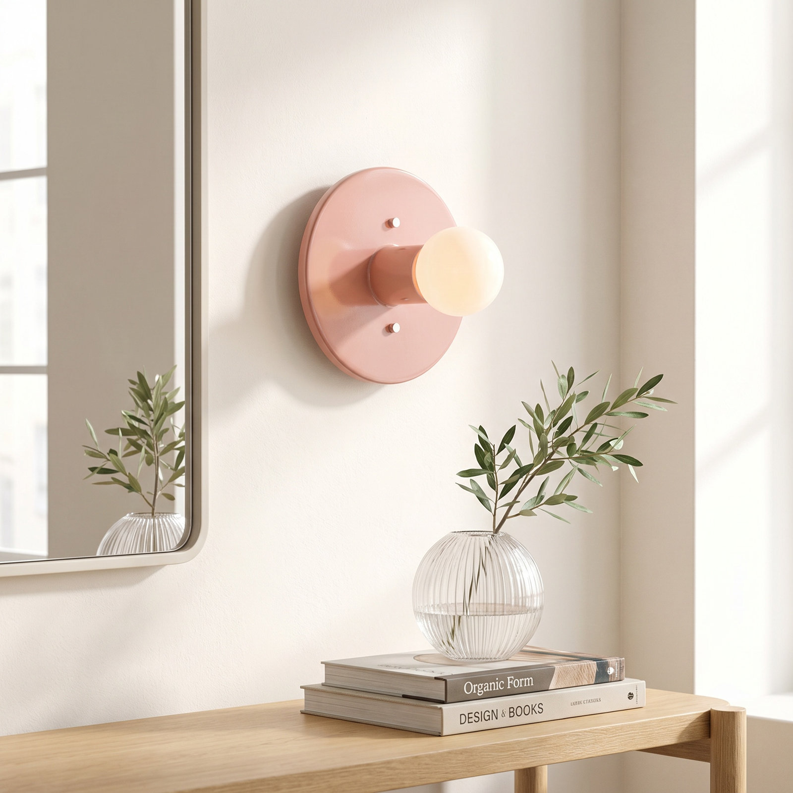 Single Light Dimmable Ceramic Flush Mount Sconce, Gloss Blush