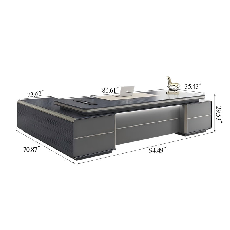 Bureau de direction 94,49 "luxueux et sophistiqué en forme de L gris, H 29,53 po x l 94,49 po x P 62,99 po