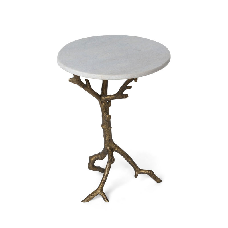 White Marble and Antique Gold Branch Accent Table