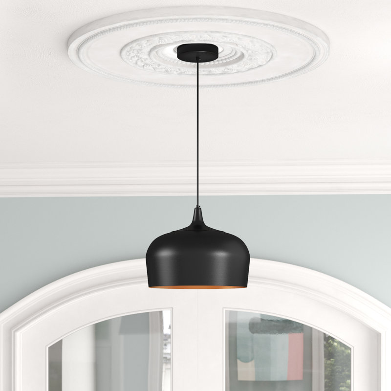 Luminaire suspendu en forme de dôme à 1 lumière Reiner, Noir, Noir