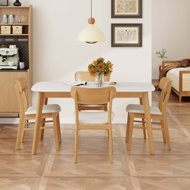 Ensemble de table de salle à manger 5 pièces comprenant une table à structure en bois massif et 4 chaises rembourrées en bois massif, parfaites pour les rassemblements dans la salle à manger