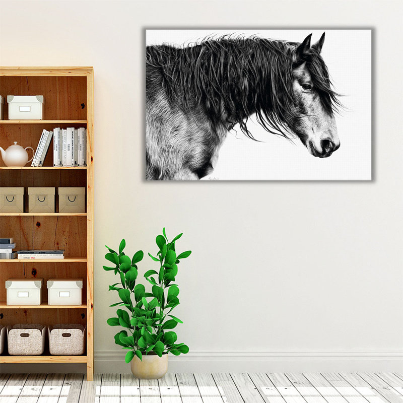 «Black and White Horse Portrait III», reproduction d'art sur toile, H 20 po x l 30 po