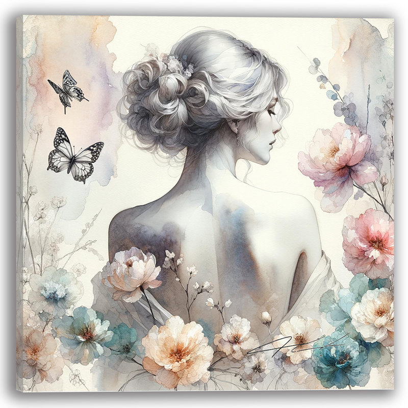 «Woman with Floral Surround», reproduction sur toile tendue, H 40 po x l 40 po x P 1,5 po