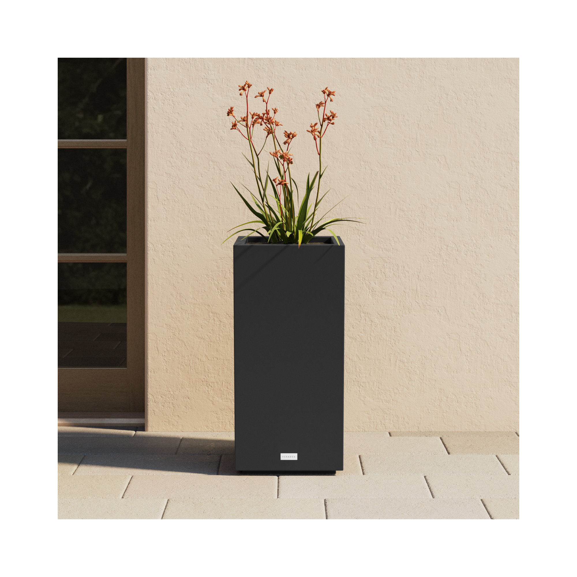 Block Series Pedestal Planter, 31.75” H x 15.5” W x 15.5” D, Black