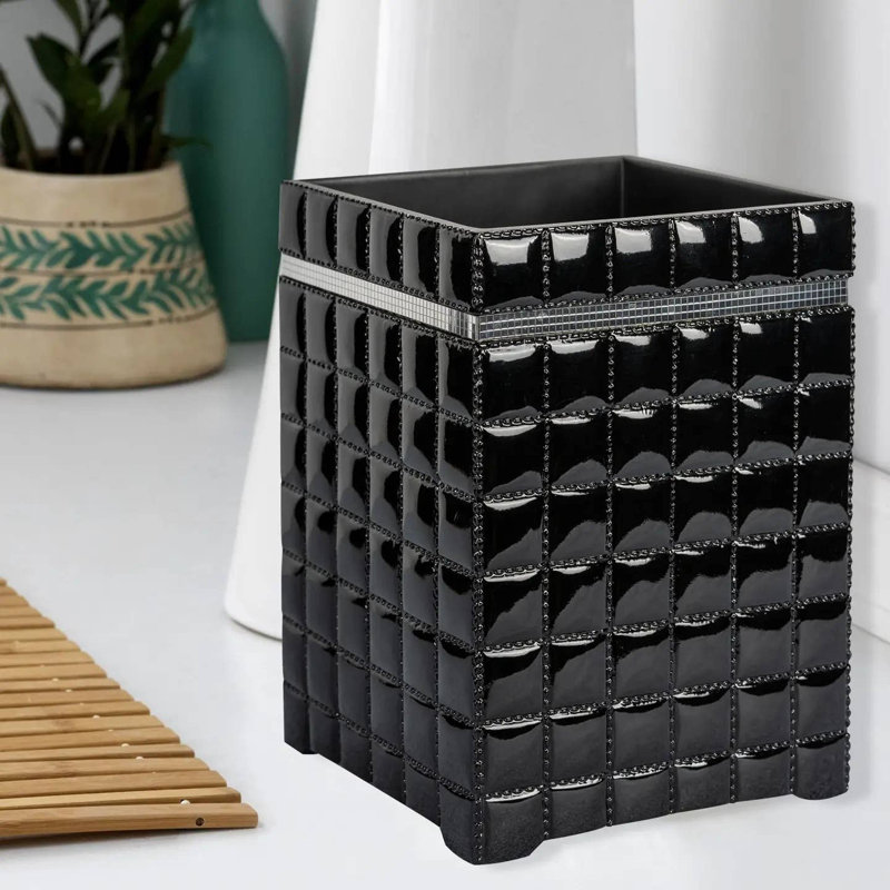 Poubelle en résine Oneita | 7 pte | Noir | Poubelle compacte pour salle de bain, chambre à coucher, bureau, Noir