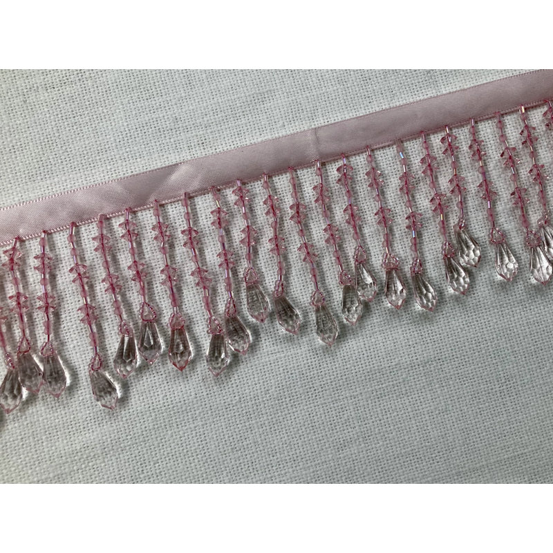 Light Blue Lucite Crystal Beaded Fringe 3" Width Trim Sold By The Yard, Pink