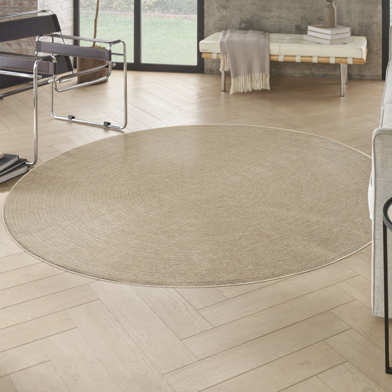 Tapis intérieur / extérieur géométrique Cascio, Taupe ivoire, Rond 8 pi